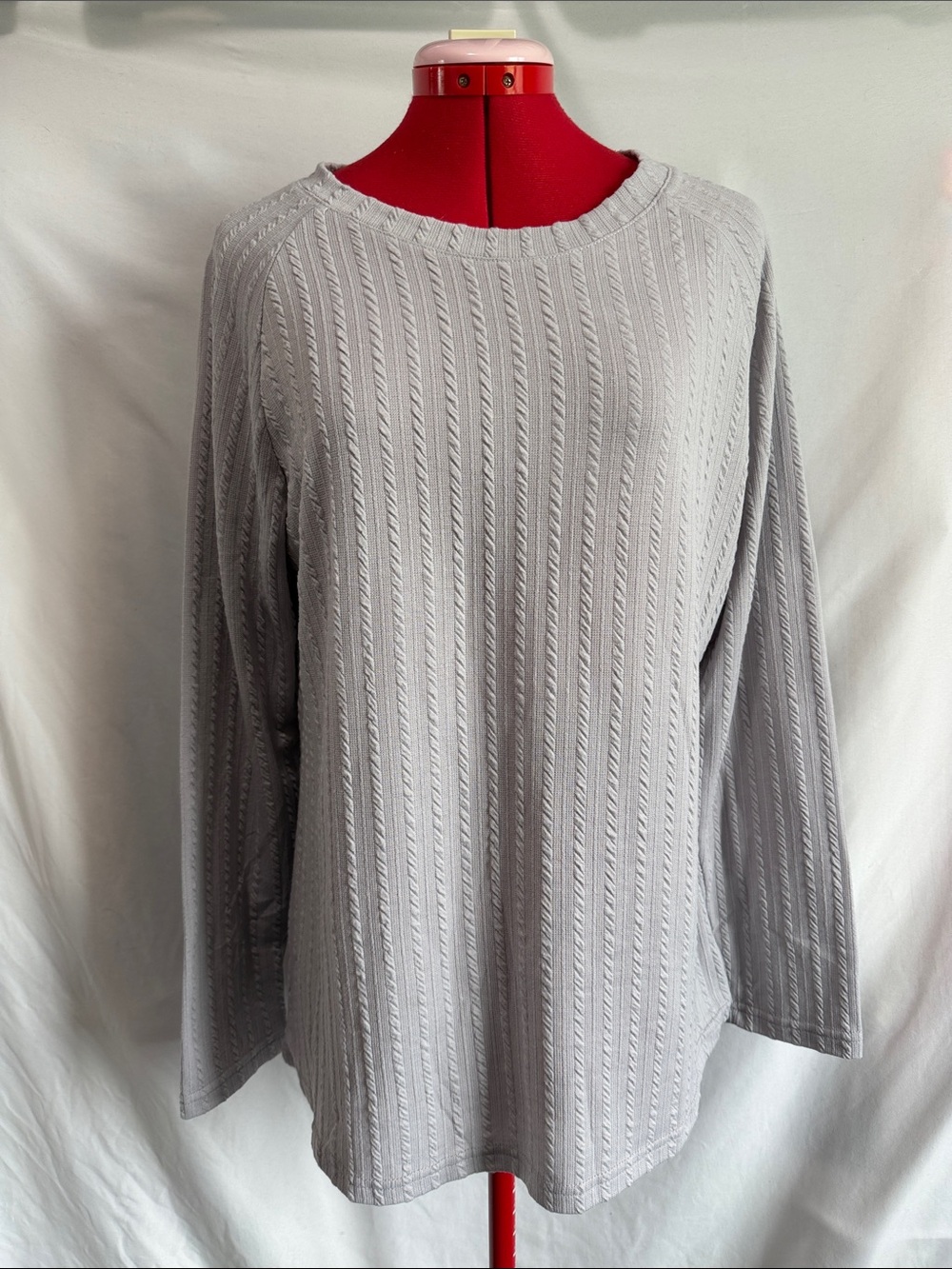 Light Gray Cable Knit Crew Neck Sweater